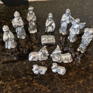 Silver Nativity Scene Figurine Set